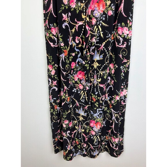 Betsey Johnson Collection 100% Silk Floral Wide Leg Pants Black Colorful Y2K 6 - Picture 7 of 16